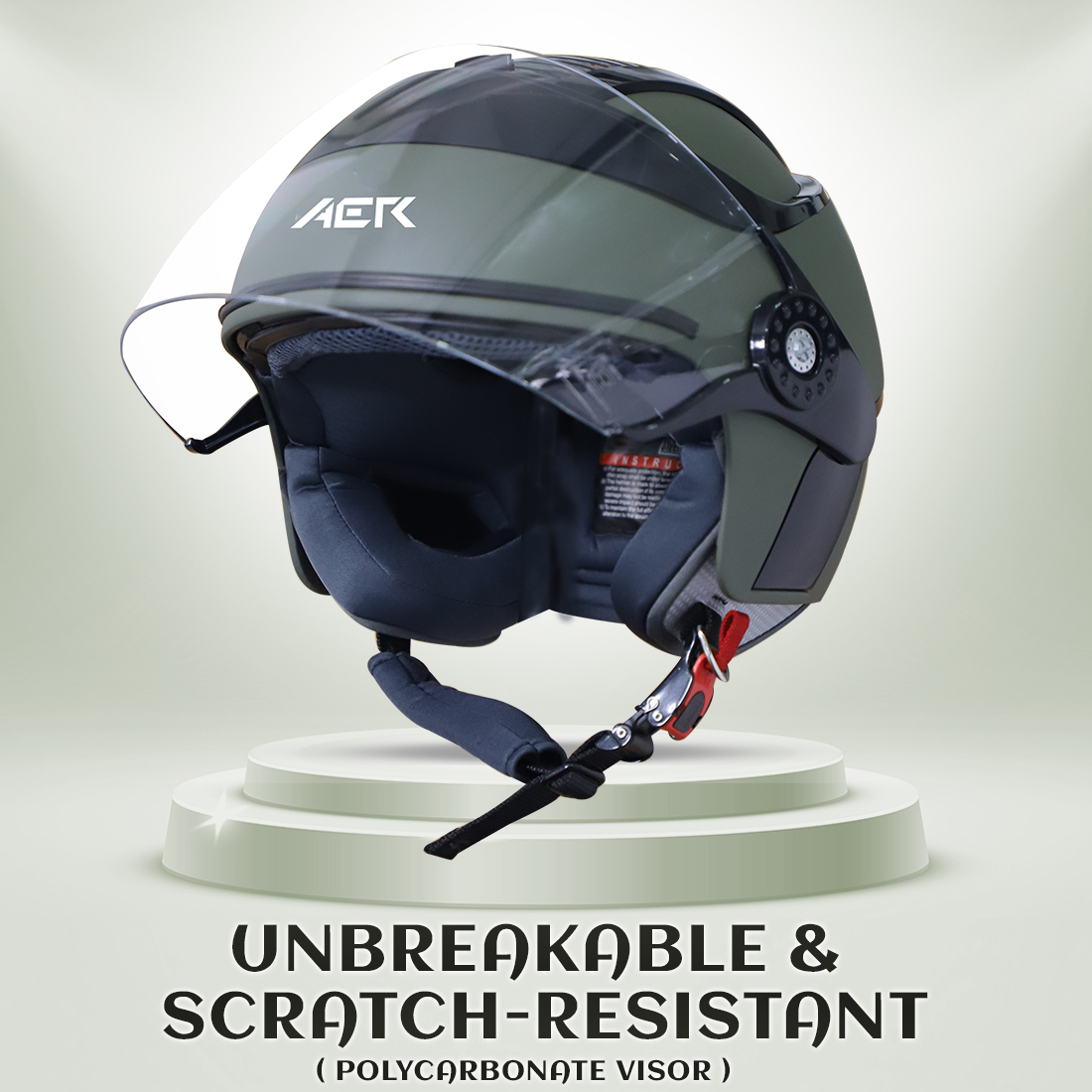 Steelbird SB-29 AER ISI Certified Open Face Helmet For Men And Women (Matt Battle Green With Clear Visor)