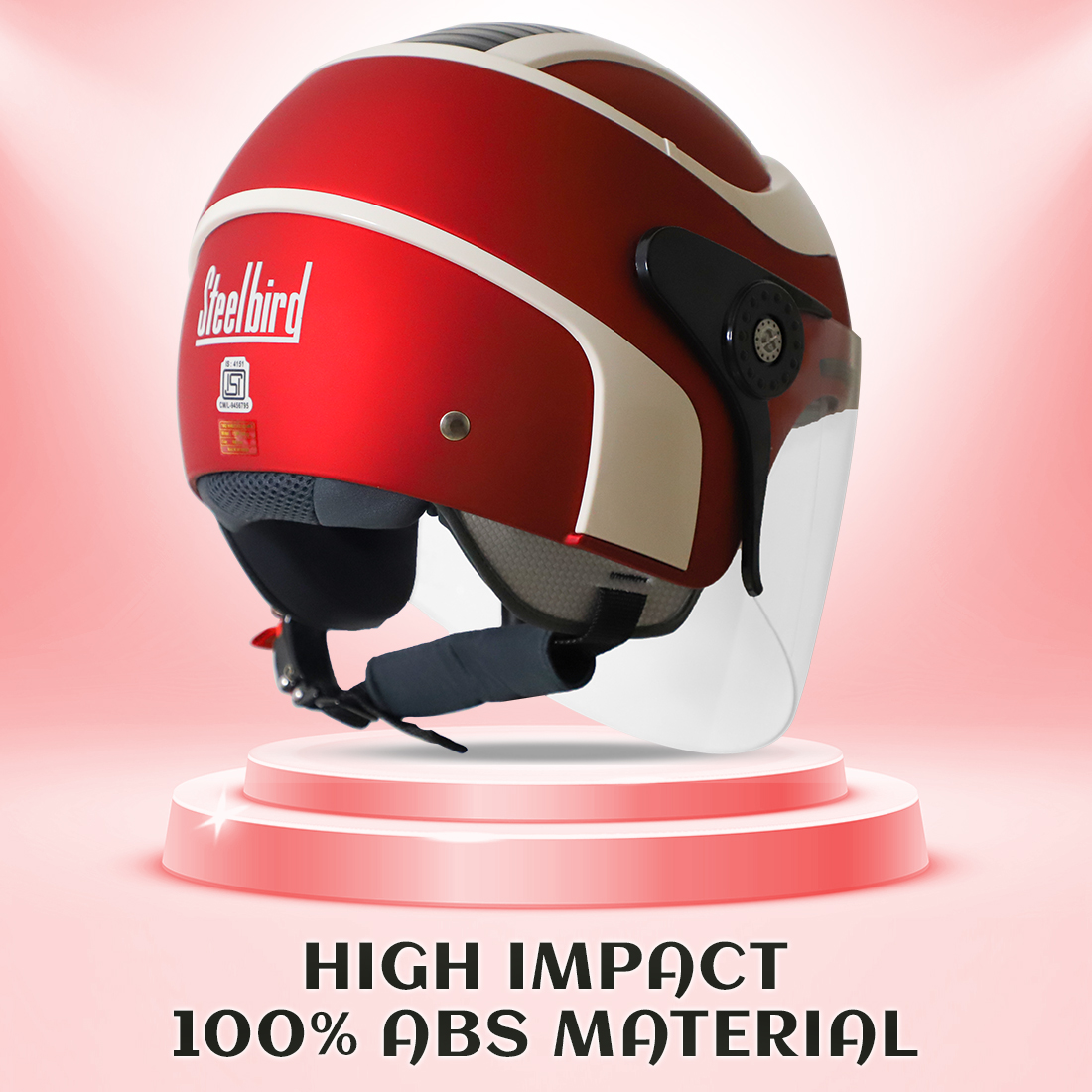 Steelbird SB-29 AER ISI Certified Helmet For Men And Women (Glossy Cherry Red Off White With Clear Visor)