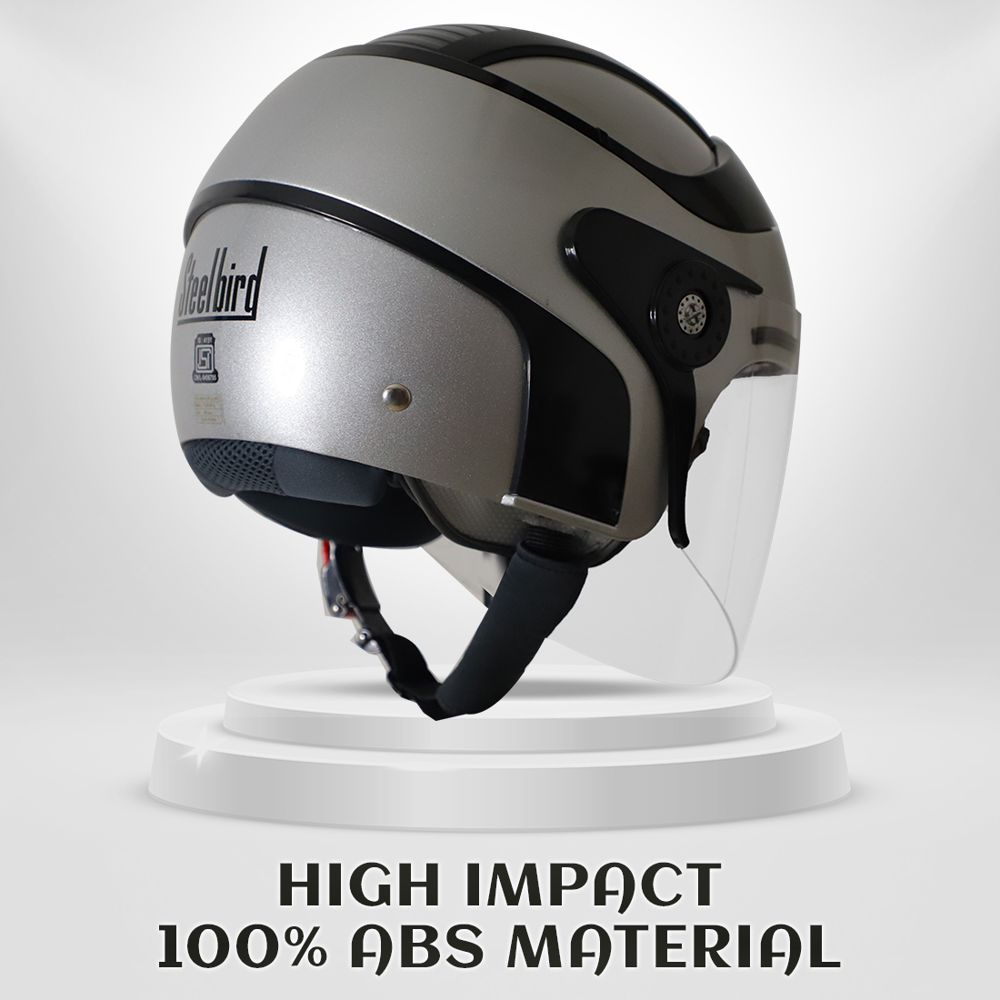 Steelbird SB-29 AER ISI Certified Helmet For Men And Women (Glossy Silver Black With Clear Visor)