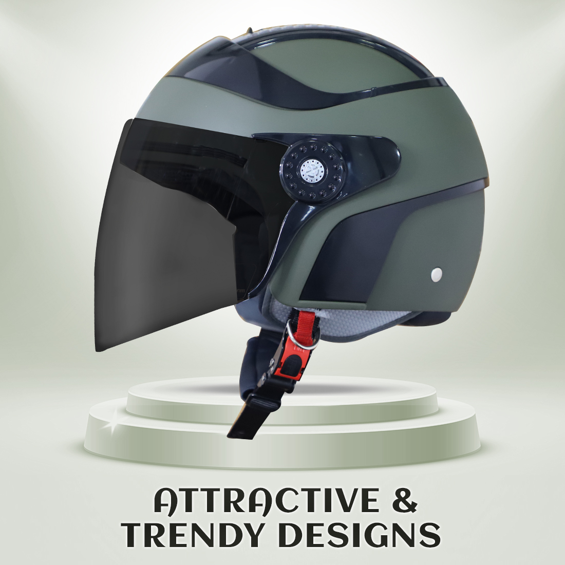 Steelbird SB-29 AER ISI Certified Helmet For Men And Women (Matt Battle Green Black With Smoke Visor)