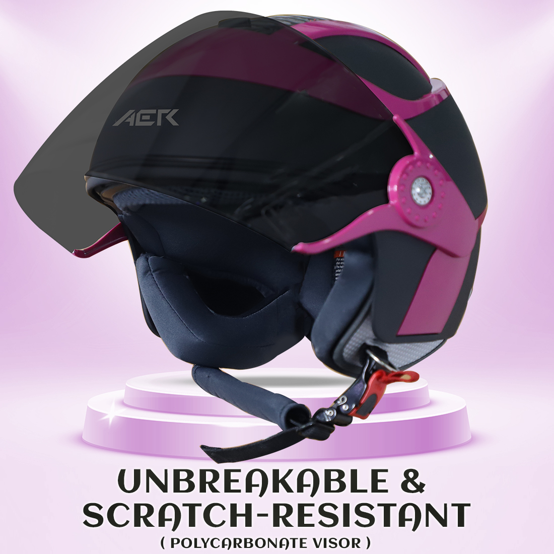 Steelbird SB-29 AER ISI Certified Helmet For Men And Women (Matt Black Pink With Smoke Visor)