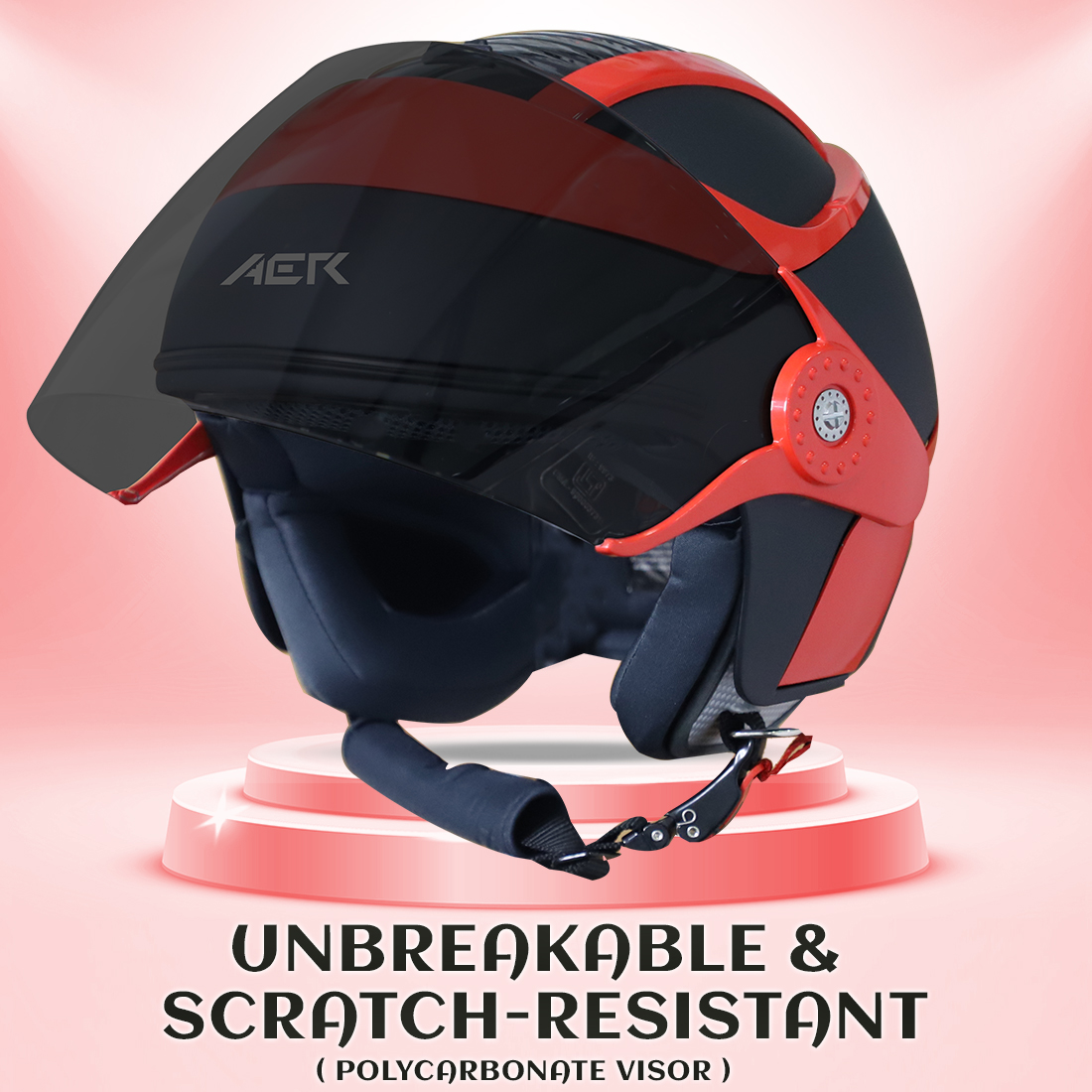 Steelbird SB-29 AER ISI Certified Open Face Helmet For Men And Women (Matt Red Black With Smoke Visor)