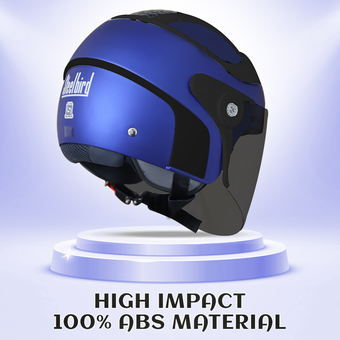 Steelbird SB-29 AER ISI Certified Open Face Helmet For Men And Women (Matt Y.Blue Black With Smoke Visor)