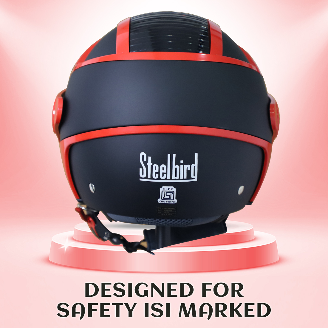 Steelbird SB-29 AER ISI Certified Open Face Helmet For Men And Women (Matt Black Red With Smoke Visor)
