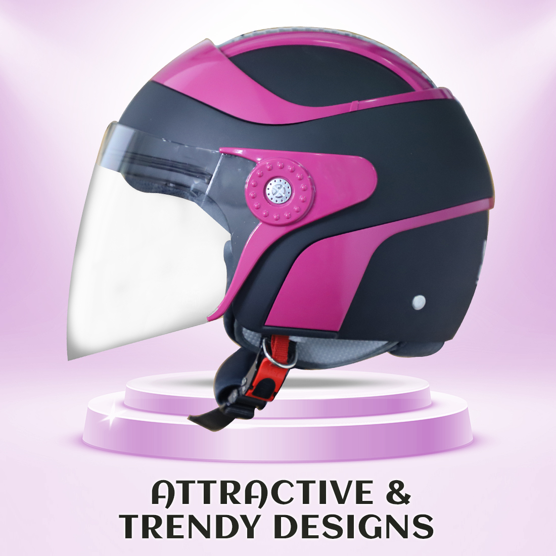 Steelbird SB-29 AER ISI Certified Open Face Helmet For Men And Women (Matt Black Pink With Clear Visor)
