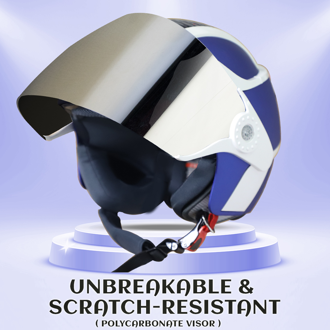 Steelbird SB-29 AER ISI Certified Open Face Helmet For Men And Women (Matt Y.Blue Off White With Chrome Silver Visor)