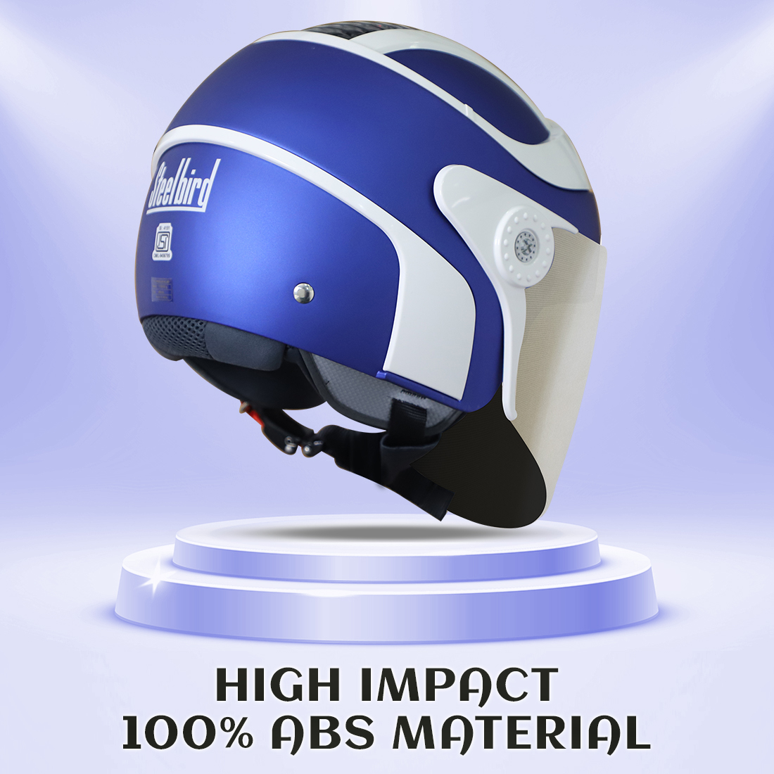 Steelbird SB-29 AER ISI Certified Open Face Helmet For Men And Women (Matt Y.Blue Off White With Chrome Silver Visor)