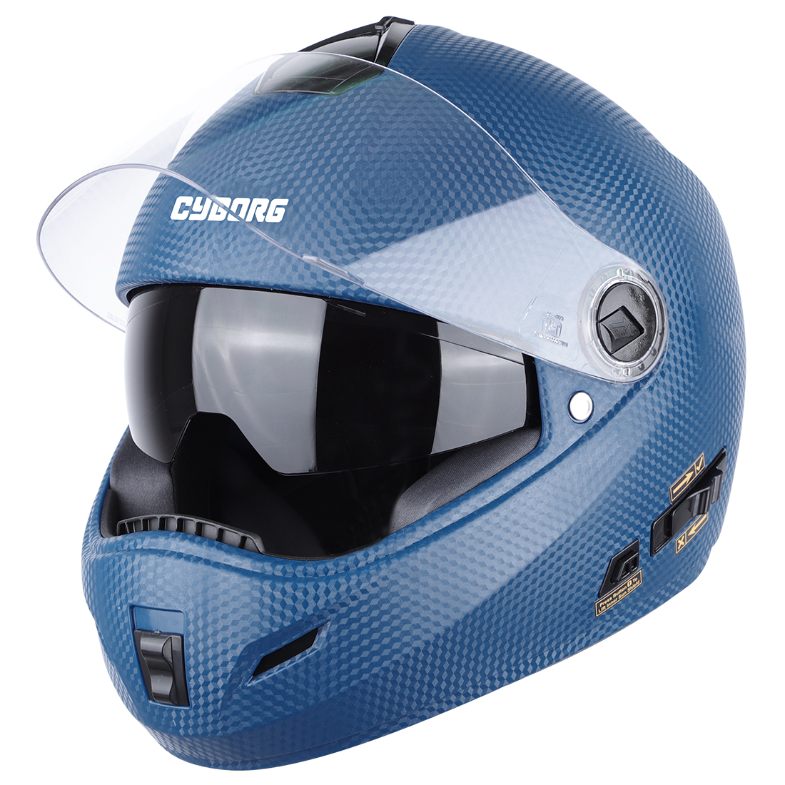 Steelbird Cyborg Double Visor Full Face Helmet, Inner Smoke Sun Shield And Outer Clear Visor ( Dashing Blue )