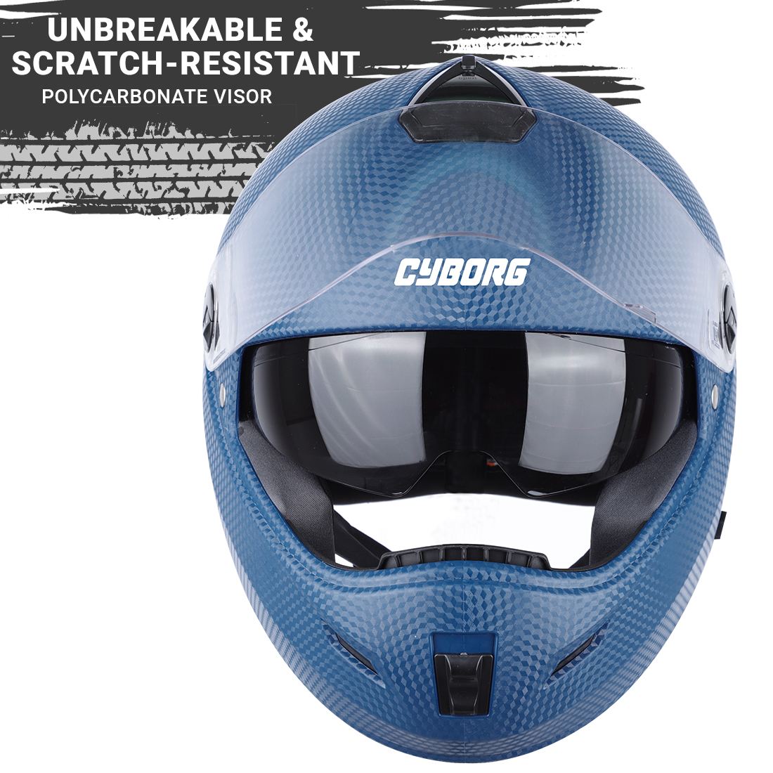 Steelbird Cyborg Double Visor Full Face Helmet, Inner Smoke Sun Shield And Outer Clear Visor ( Dashing Blue )