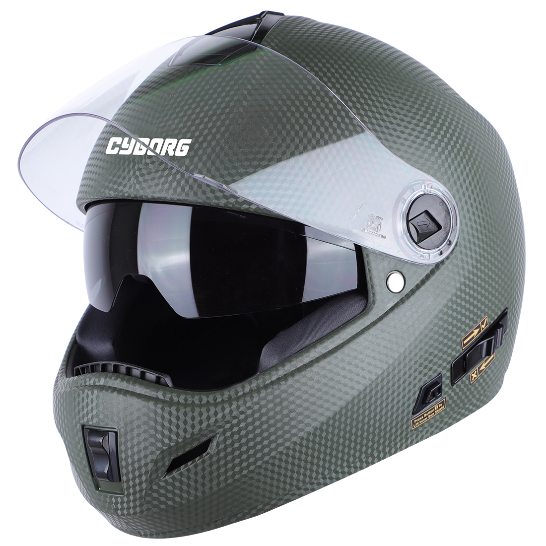 Steelbird Cyborg Double Visor Full Face Helmet, Inner Smoke Sun Shield And Outer Clear Visor ( Dashing Battle Green )