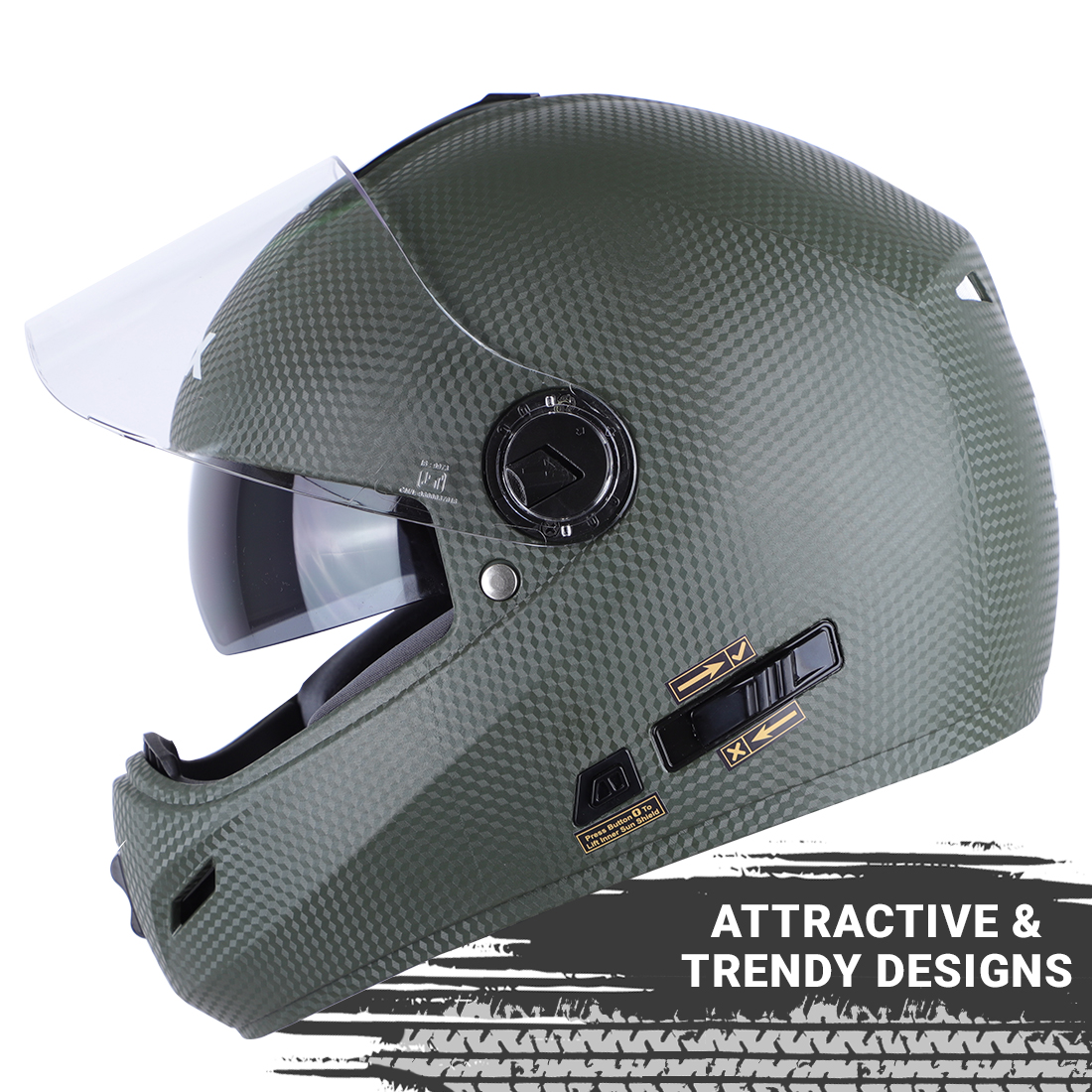 Steelbird Cyborg Double Visor Full Face Helmet, Inner Smoke Sun Shield And Outer Clear Visor ( Dashing Battle Green )