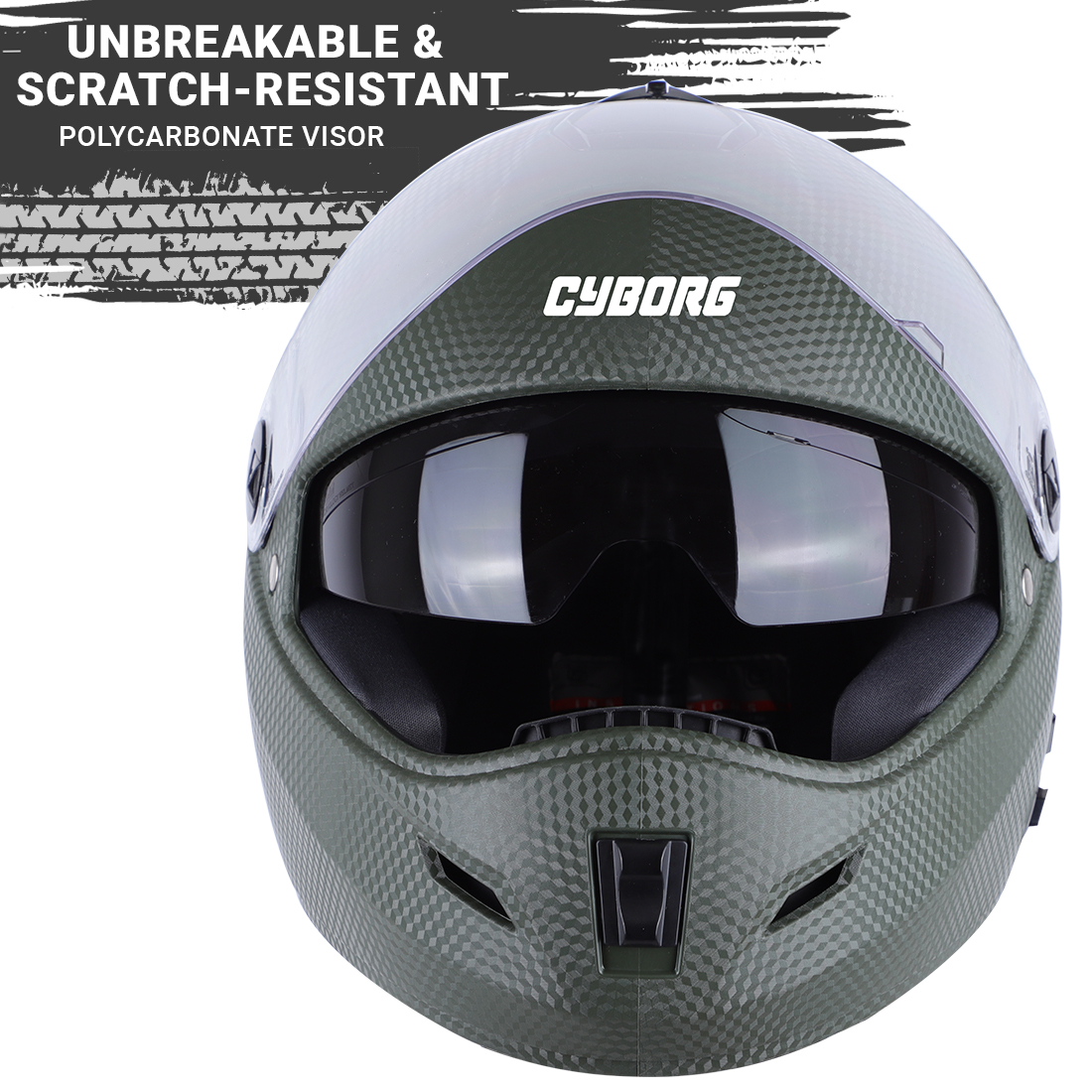 Steelbird Cyborg Double Visor Full Face Helmet, Inner Smoke Sun Shield And Outer Clear Visor ( Dashing Battle Green )