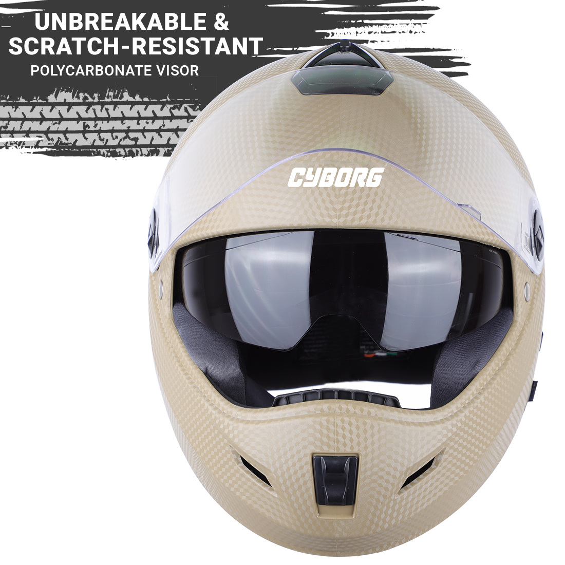 Steelbird Cyborg Double Visor Full Face Helmet, Inner Smoke Sun Shield And Outer Clear Visor ( Dashing Battle Green )