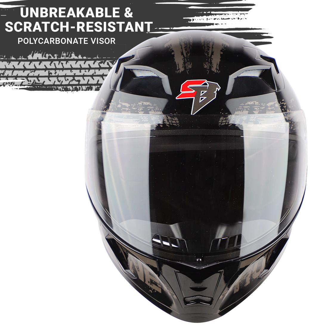 Steelbird SBA-21 Hurricane ISI Certified Full Face Graphic Helmet (Glossy Black Grey)