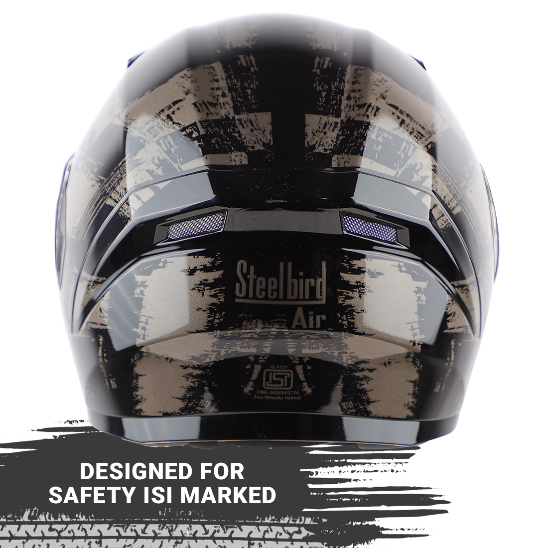 Steelbird SBA-21 Hurricane ISI Certified Full Face Graphic Helmet (Glossy Black Grey)