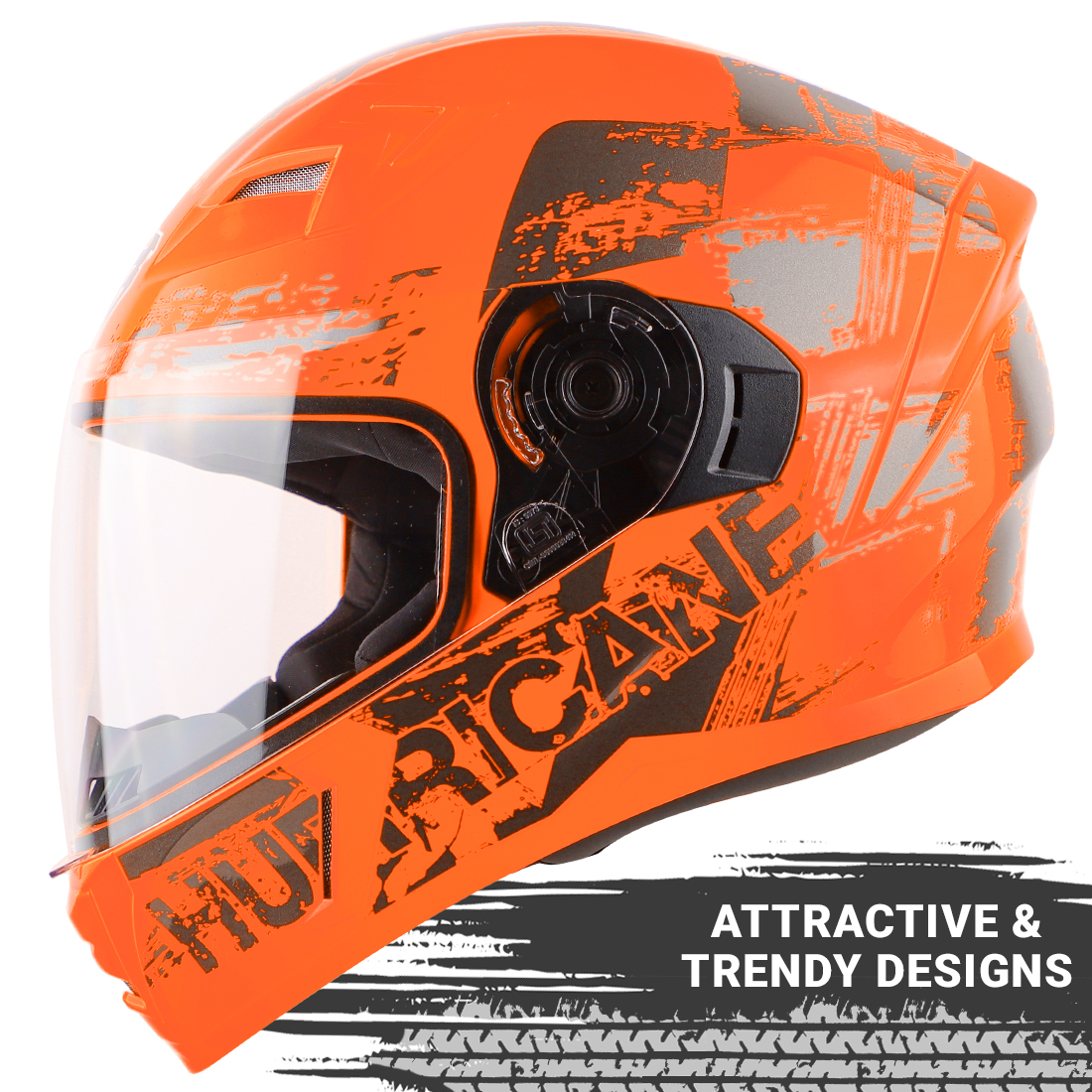 Steelbird SBA-21 Hurricane ISI Certified Full Face Graphic Helmet (Glossy Orange Grey)