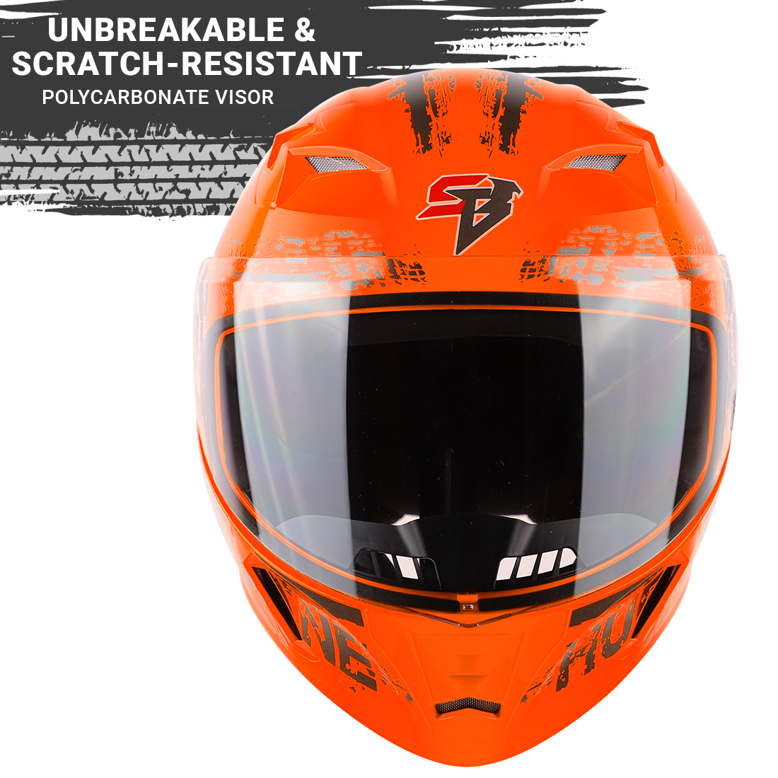 Steelbird SBA-21 Hurricane ISI Certified Full Face Graphic Helmet (Glossy Orange Grey)