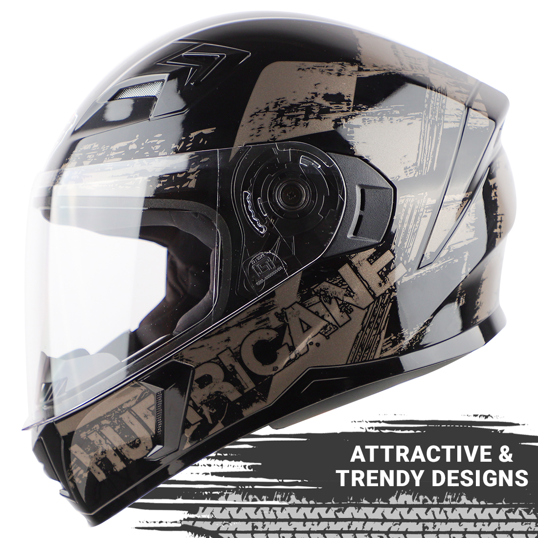 Steelbird SBA-21 Hurricane ISI Certified Full Face Graphic Helmet (Matt Black Grey)