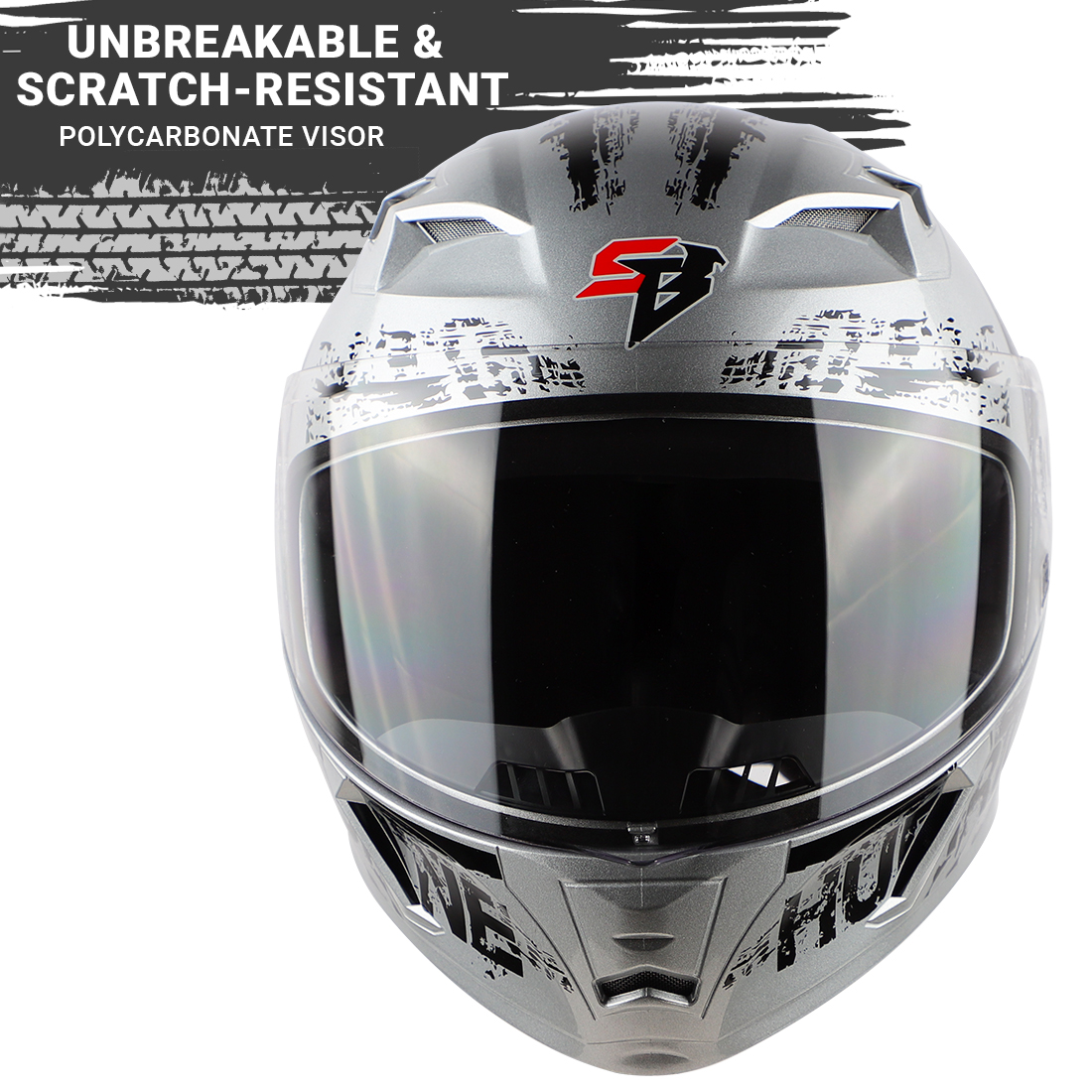 Steelbird SBA-21 Hurricane ISI Certified Full Face Graphic Helmet (Glossy Silver Black)