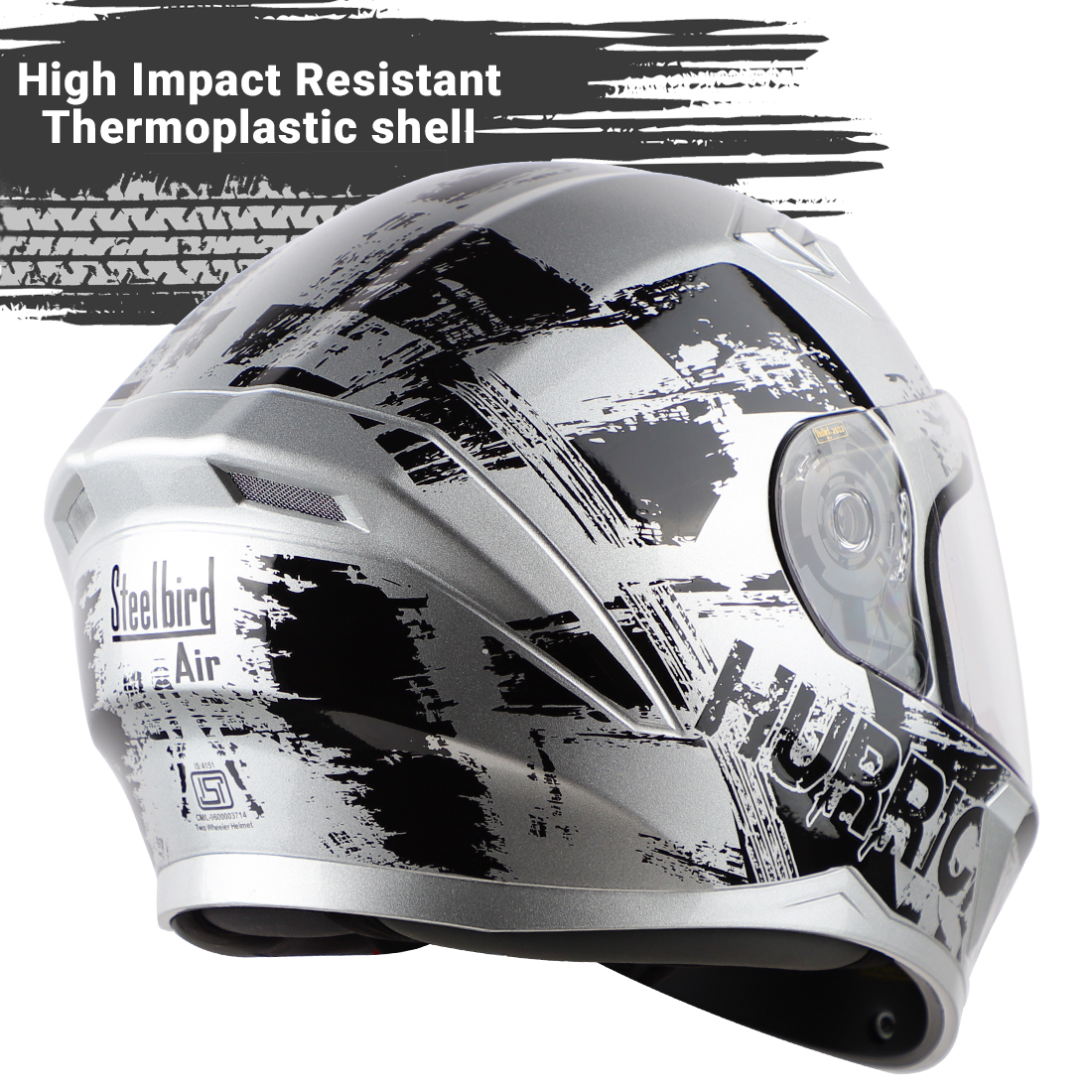 Steelbird SBA-21 Hurricane ISI Certified Full Face Graphic Helmet (Glossy Silver Black)