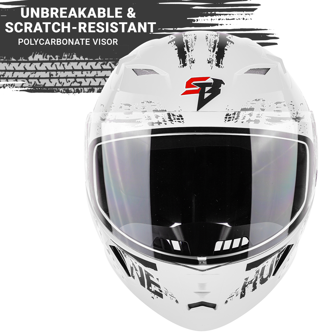 Steelbird SBA-21 Hurricane ISI Certified Full Face Graphic Helmet (Glossy White Grey)