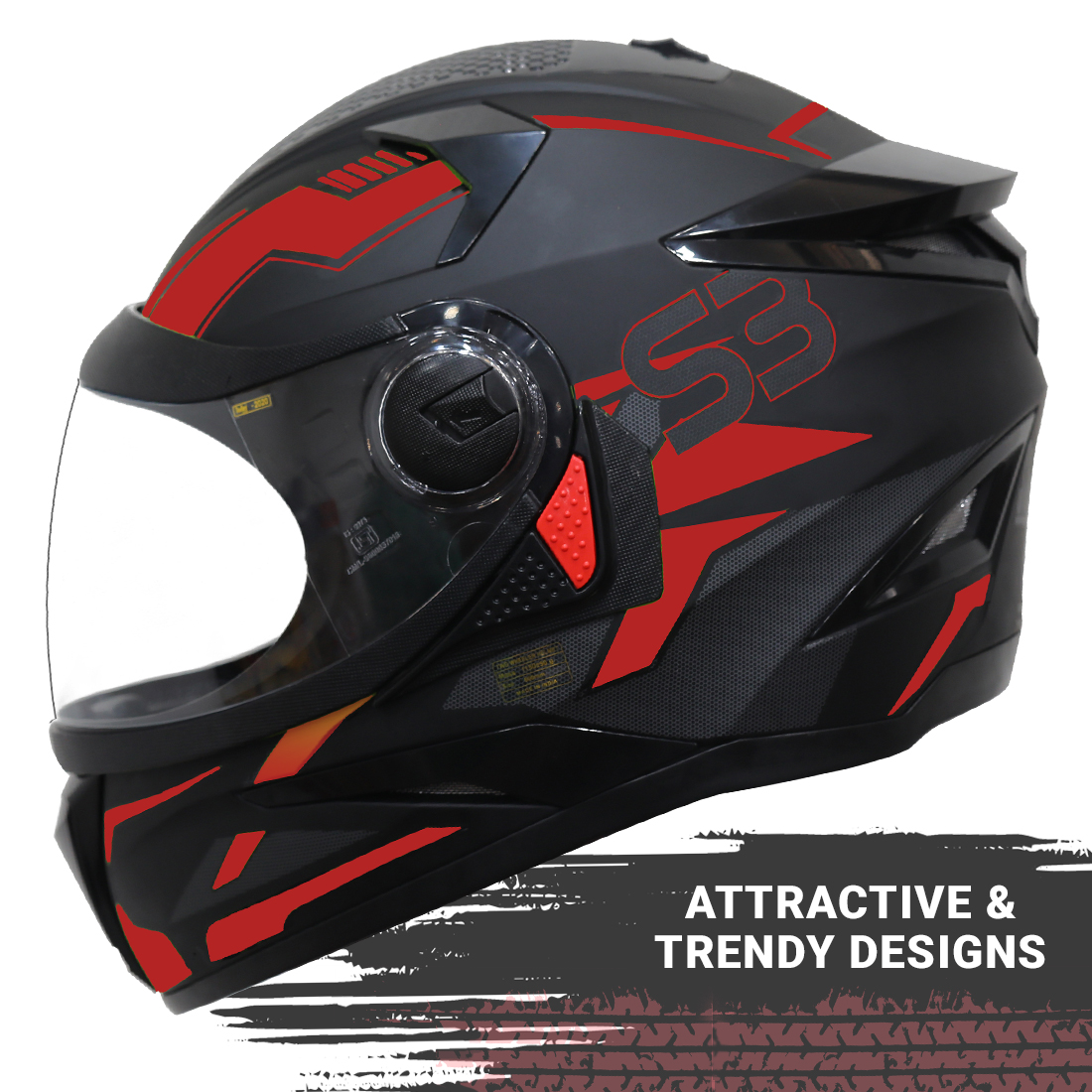 Steelbird SBH-17 Terminator ISI Certified Full Face Graphic Helmet (Matt Black Red With Clear Visor)