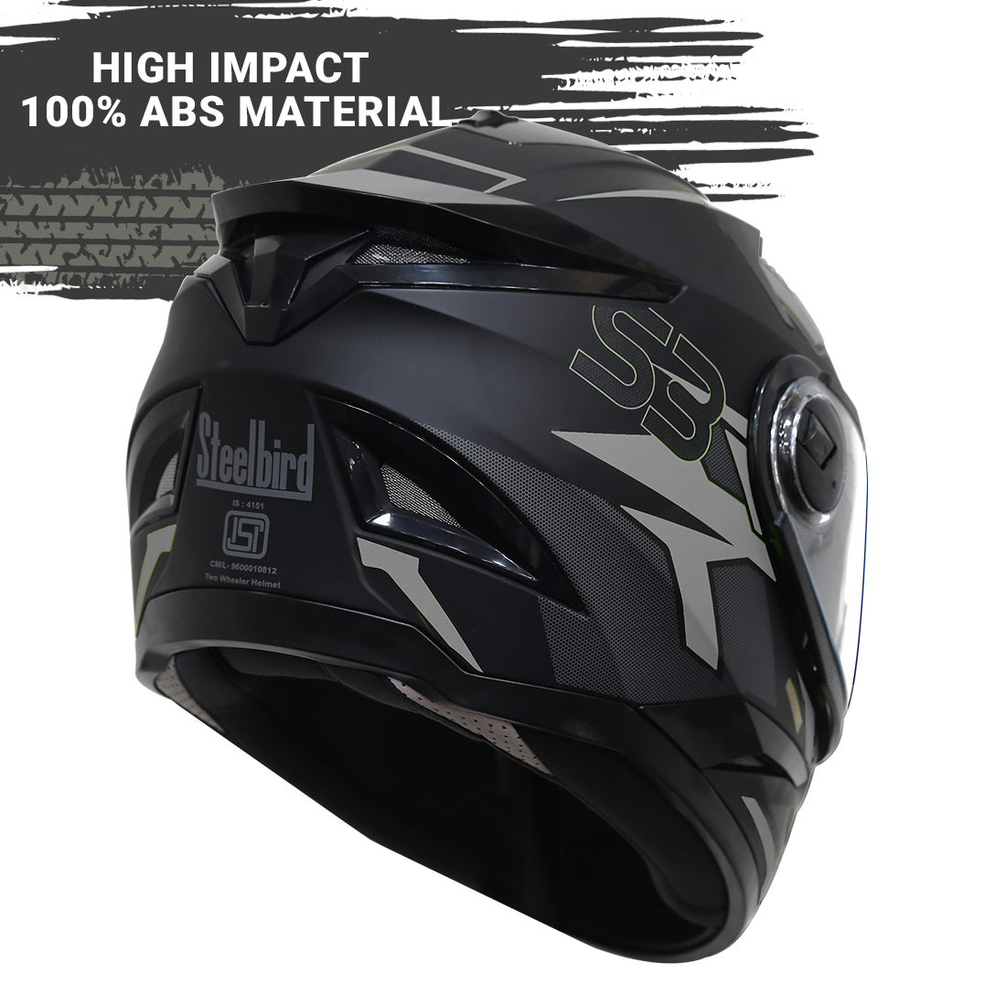Steelbird SBH-17 Terminator ISI Certified Full Face Graphic Helmet (Matt Black Grey With Clear Visor)