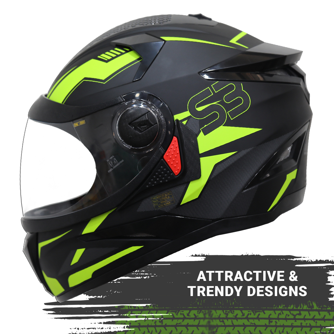Steelbird SBH-17 Terminator ISI Certified Full Face Graphic Helmet (Matt Black Fluo Neon With Clear Visor)