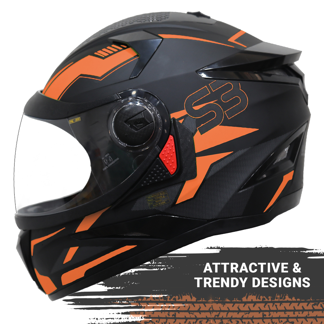 Steelbird SBH-17 Terminator ISI Certified Full Face Graphic Helmet (Matt Black Fluo Light Orange With Clear Visor)