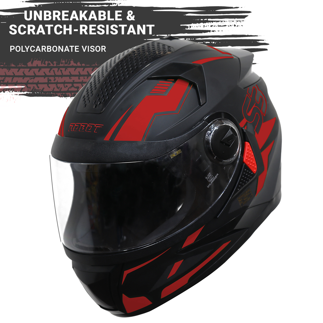 Steelbird SBH-17 Terminator ISI Certified Full Face Graphic Helmet (Matt Black Fluo Red With Clear Visor)