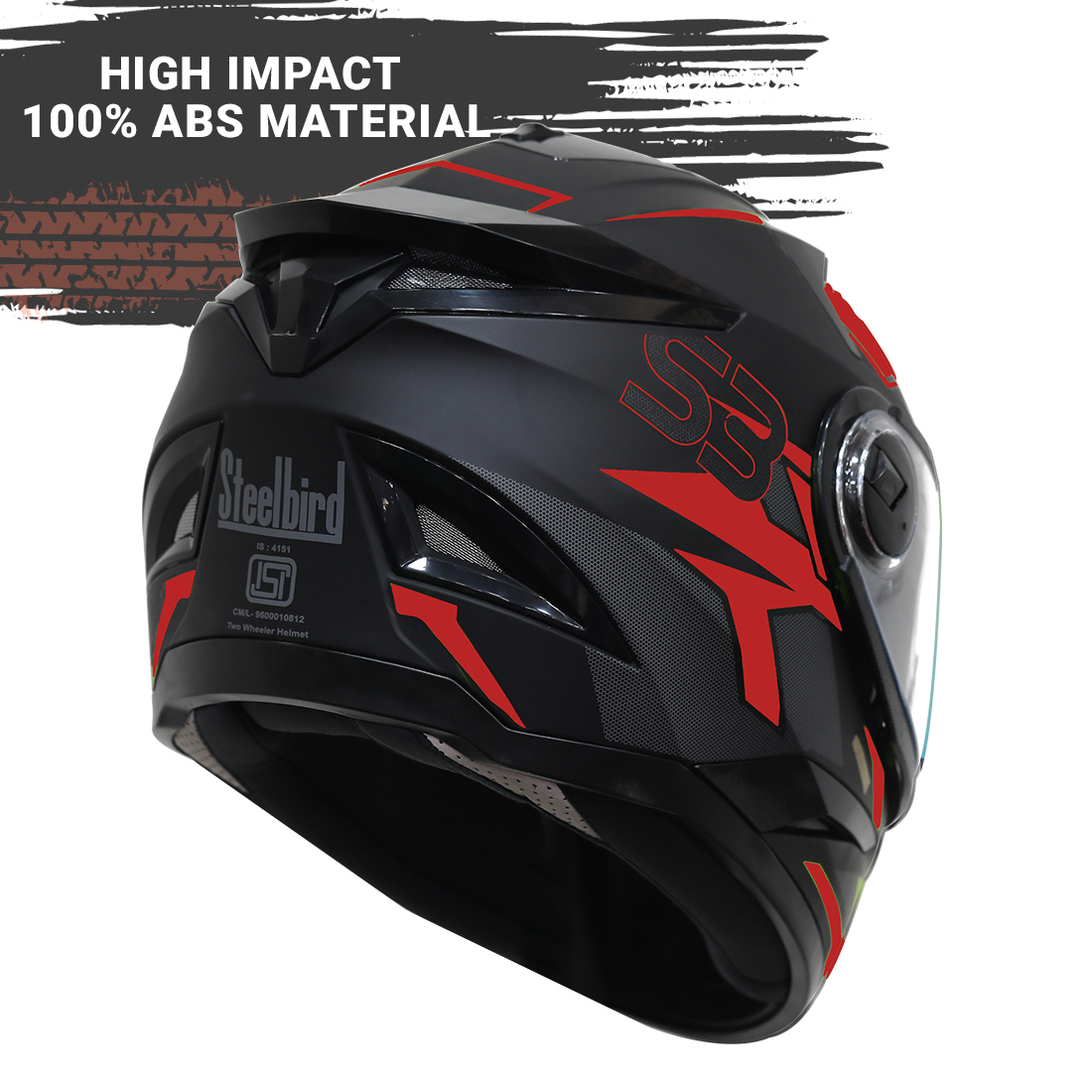 Steelbird SBH-17 Terminator ISI Certified Full Face Graphic Helmet (Matt Black Fluo Red With Clear Visor)