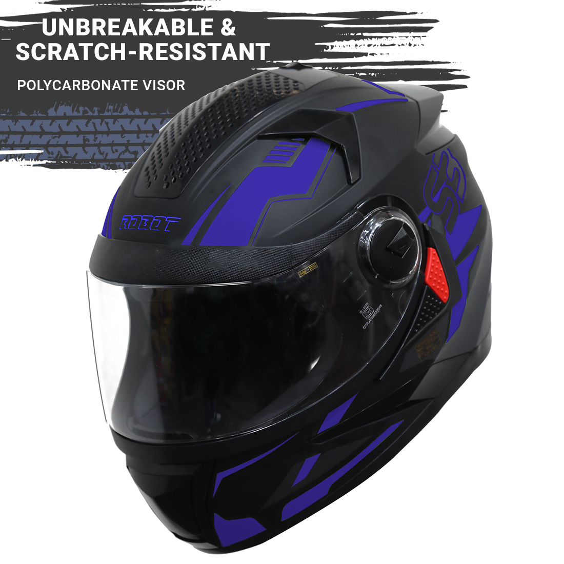 Steelbird SBH-17 Terminator ISI Certified Full Face Graphic Helmet (Matt Black Blue With Clear Visor)