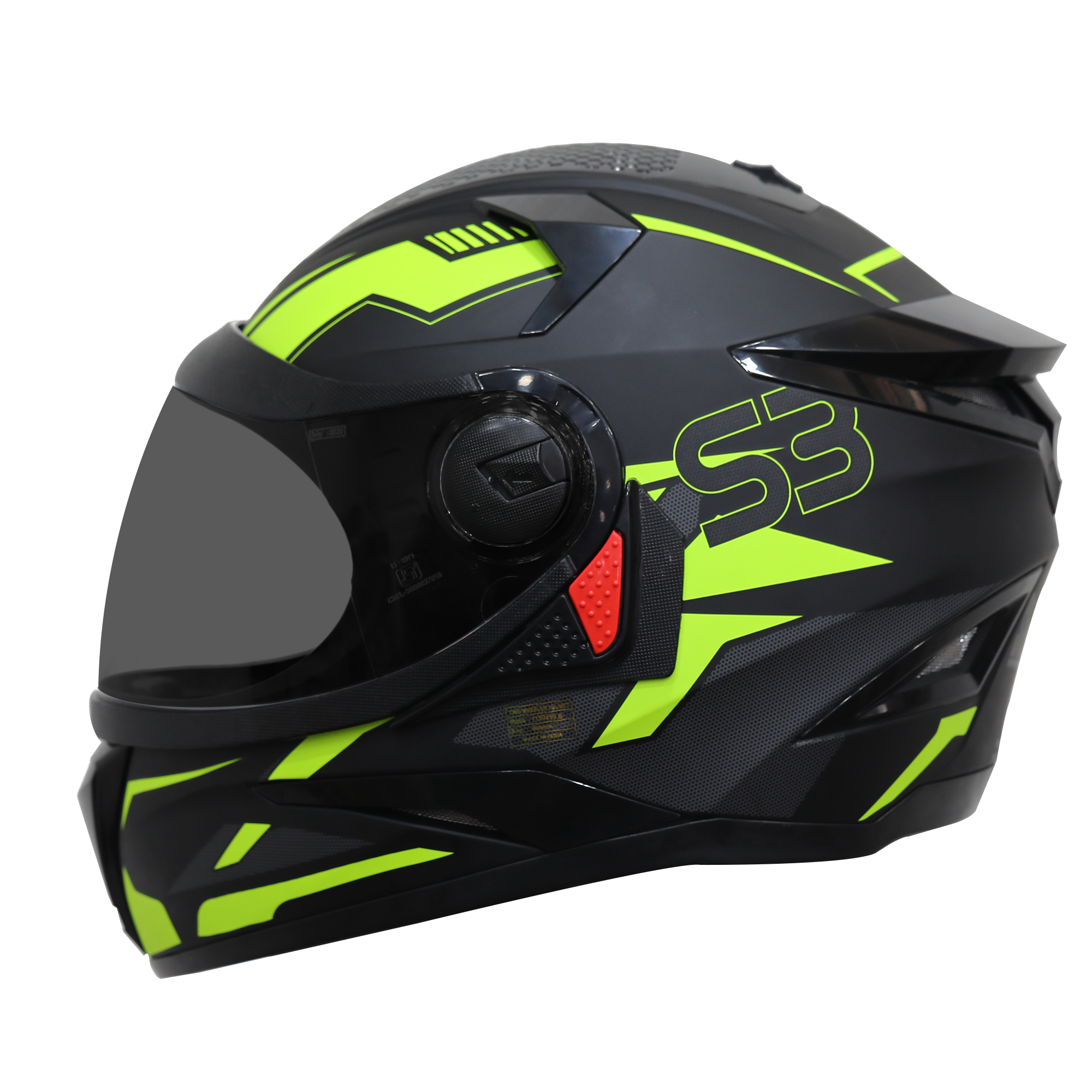Steelbird SBH-17 Terminator ISI Certified Full Face Graphic Helmet (Matt Black Fluo Neon With Smoke Visor)