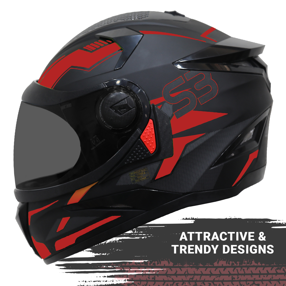 Steelbird SBH-17 Terminator ISI Certified Full Face Graphic Helmet (Matt Black Red With Smoke Visor)