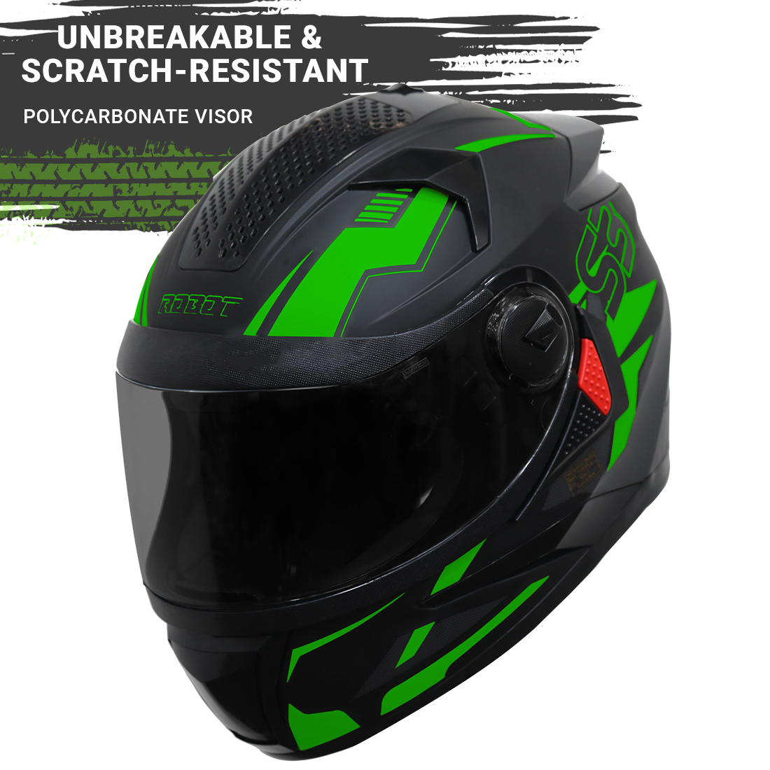 Steelbird SBH-17 Terminator ISI Certified Full Face Graphic Helmet (Matt Black Fluo Green With Smoke Visor)