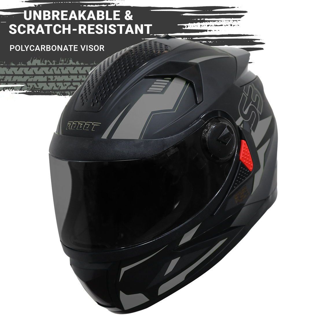 Steelbird SBH-17 Terminator ISI Certified Full Face Graphic Helmet (Matt Black Grey With Smoke Visor)