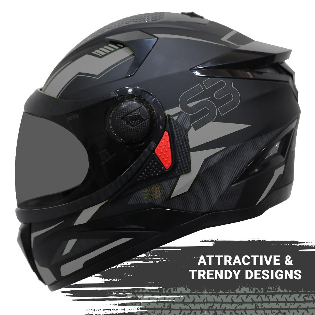 Steelbird SBH-17 Terminator ISI Certified Full Face Graphic Helmet (Matt Black Grey With Smoke Visor)