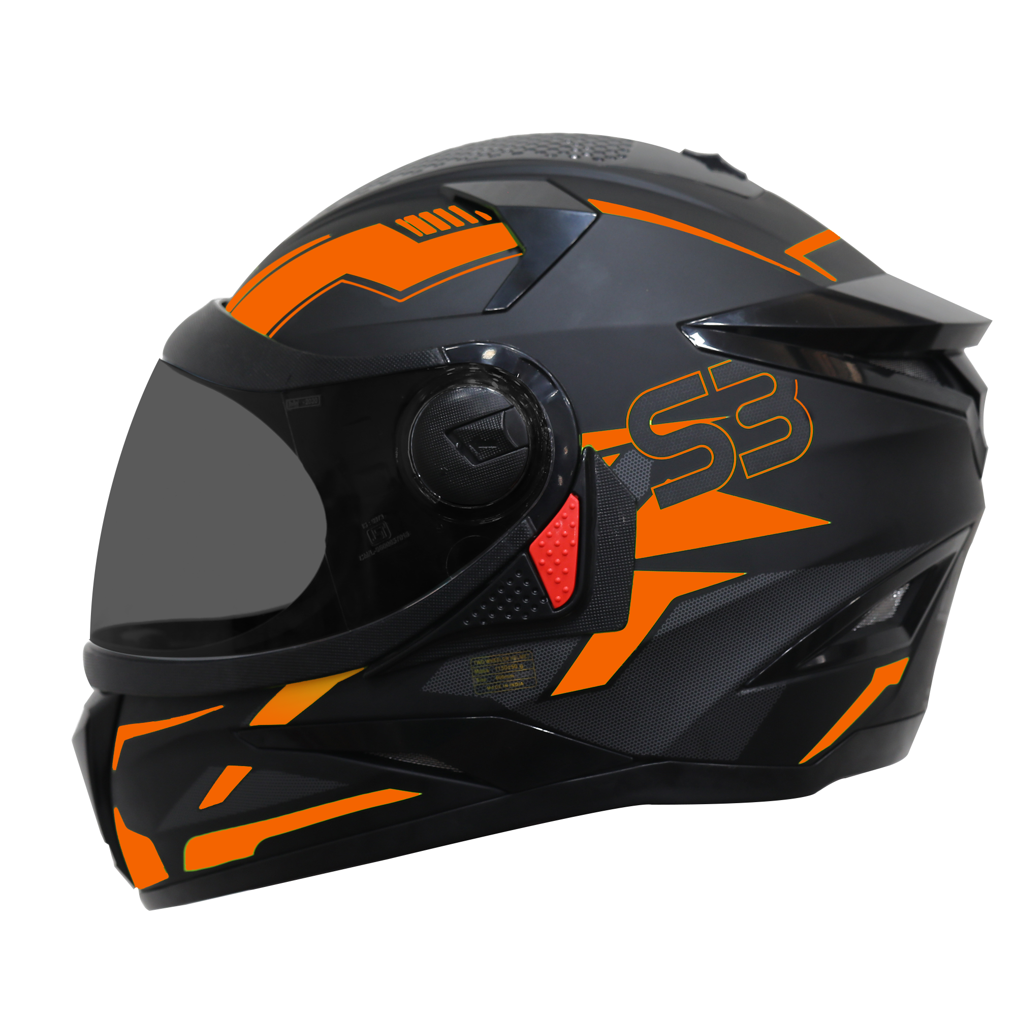Steelbird SBH-17 Terminator ISI Certified Full Face Graphic Helmet (Matt Black Fluo Dark Orange With Smoke Visor)