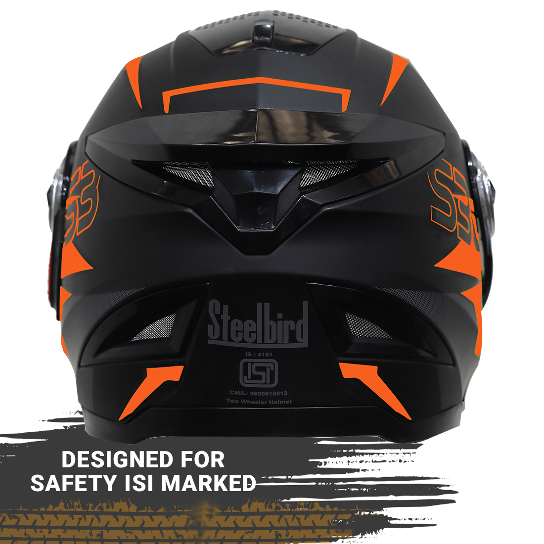 Steelbird SBH-17 Terminator ISI Certified Full Face Graphic Helmet (Matt Black Fluo Dark Orange With Smoke Visor)