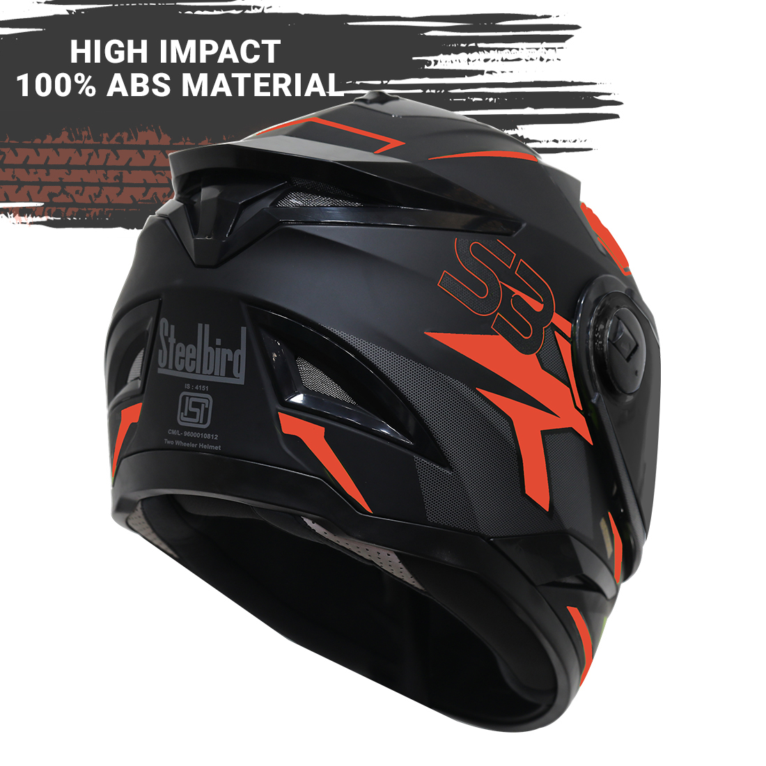 Steelbird SBH-17 Terminator ISI Certified Full Face Graphic Helmet (Matt Black Fluo Red With Smoke Visor)