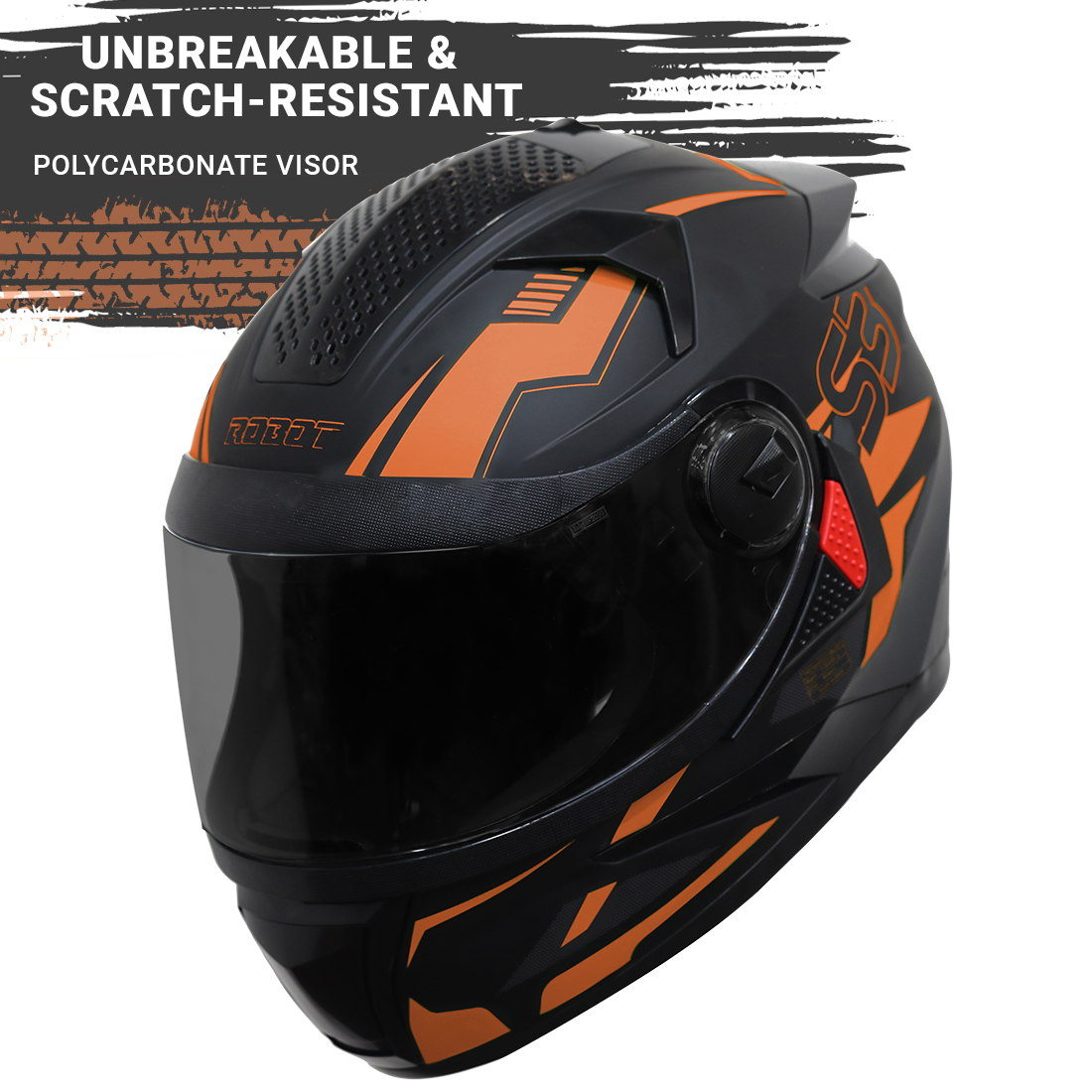 Steelbird SBH-17 Terminator ISI Certified Full Face Graphic Helmet (Matt Black Fluo Light Orange With Smoke Visor)