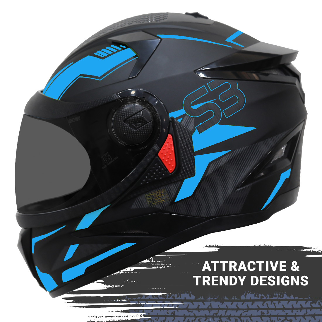 Steelbird SBH-17 Terminator ISI Certified Full Face Graphic Helmet (Matt Black Fluo Blue With Smoke Visor)