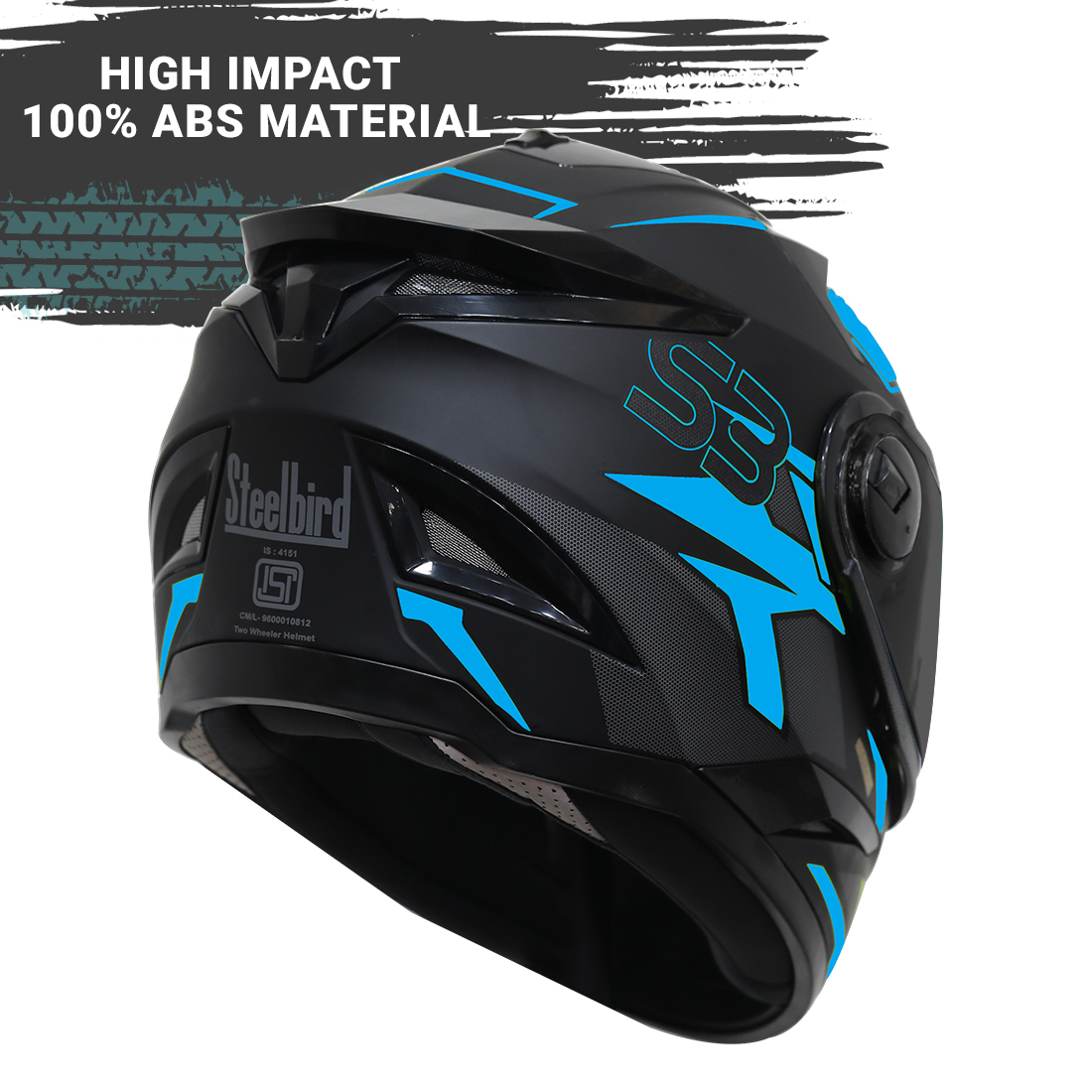 Steelbird SBH-17 Terminator ISI Certified Full Face Graphic Helmet (Matt Black Fluo Blue With Smoke Visor)