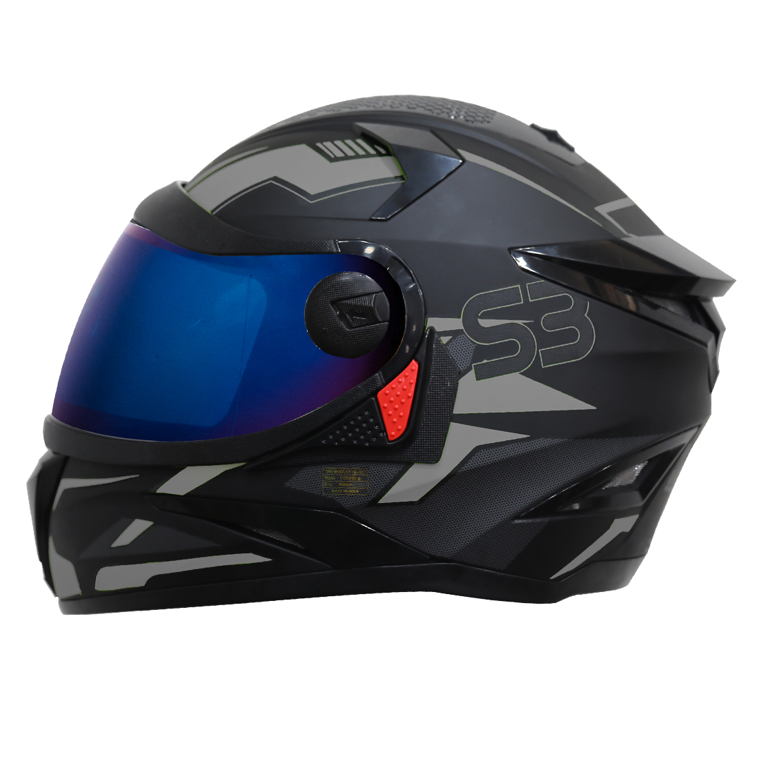 Steelbird SBH-17 Terminator ISI Certified Full Face Graphic Helmet (Matt Black Grey with Chrome Blue Visor)