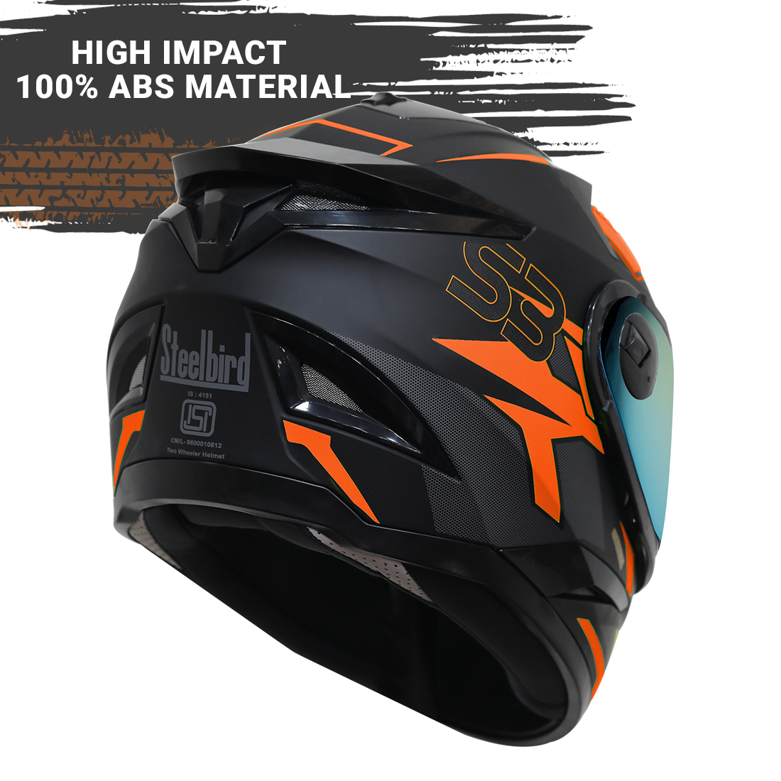 Steelbird SBH-17 Terminator ISI Certified Full Face Graphic Helmet (Matt Black Fluo Dark Orange With Chrome Gold Visor)
