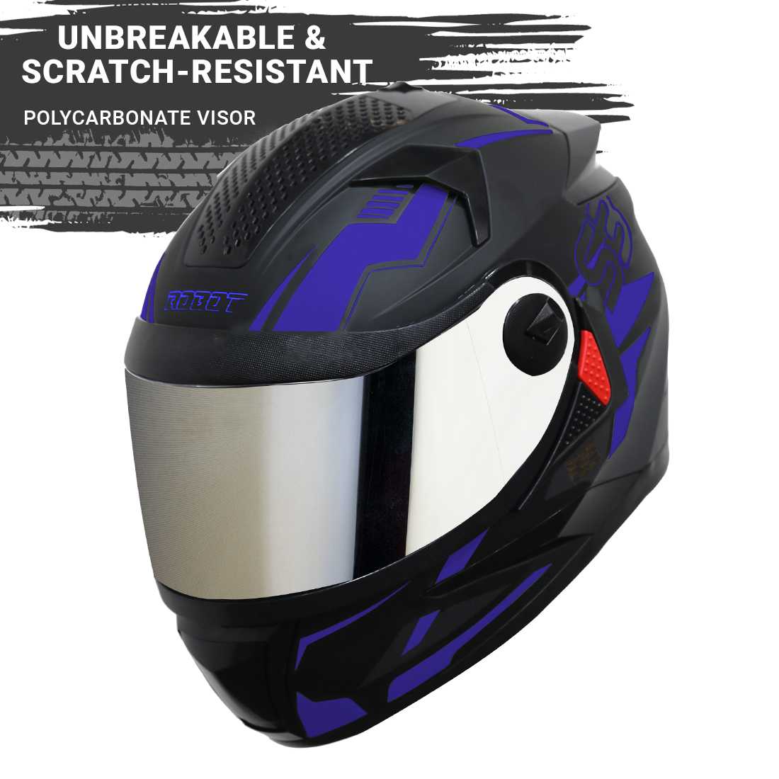 Steelbird SBH-17 Terminator ISI Certified Full Face Graphic Helmet (Matt Black Blue With Chrome Silver Visor)