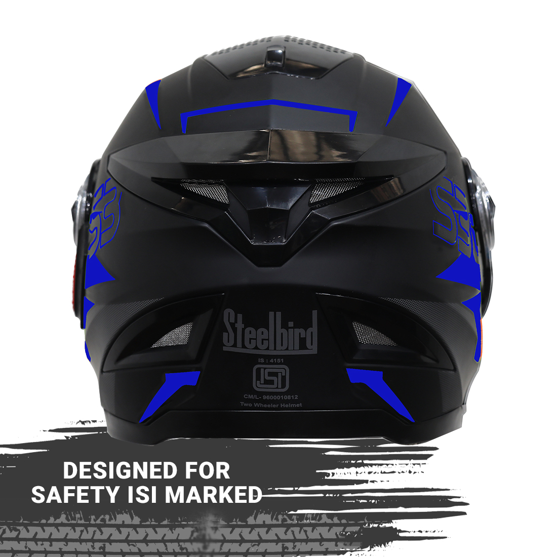 Steelbird SBH-17 Terminator ISI Certified Full Face Graphic Helmet (Matt Black Blue With Chrome Silver Visor)