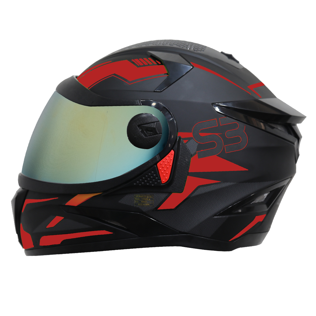 Steelbird SBH-17 Terminator ISI Certified Full Face Graphic Helmet (Matt Black Red With Chrome Gold Visor)
