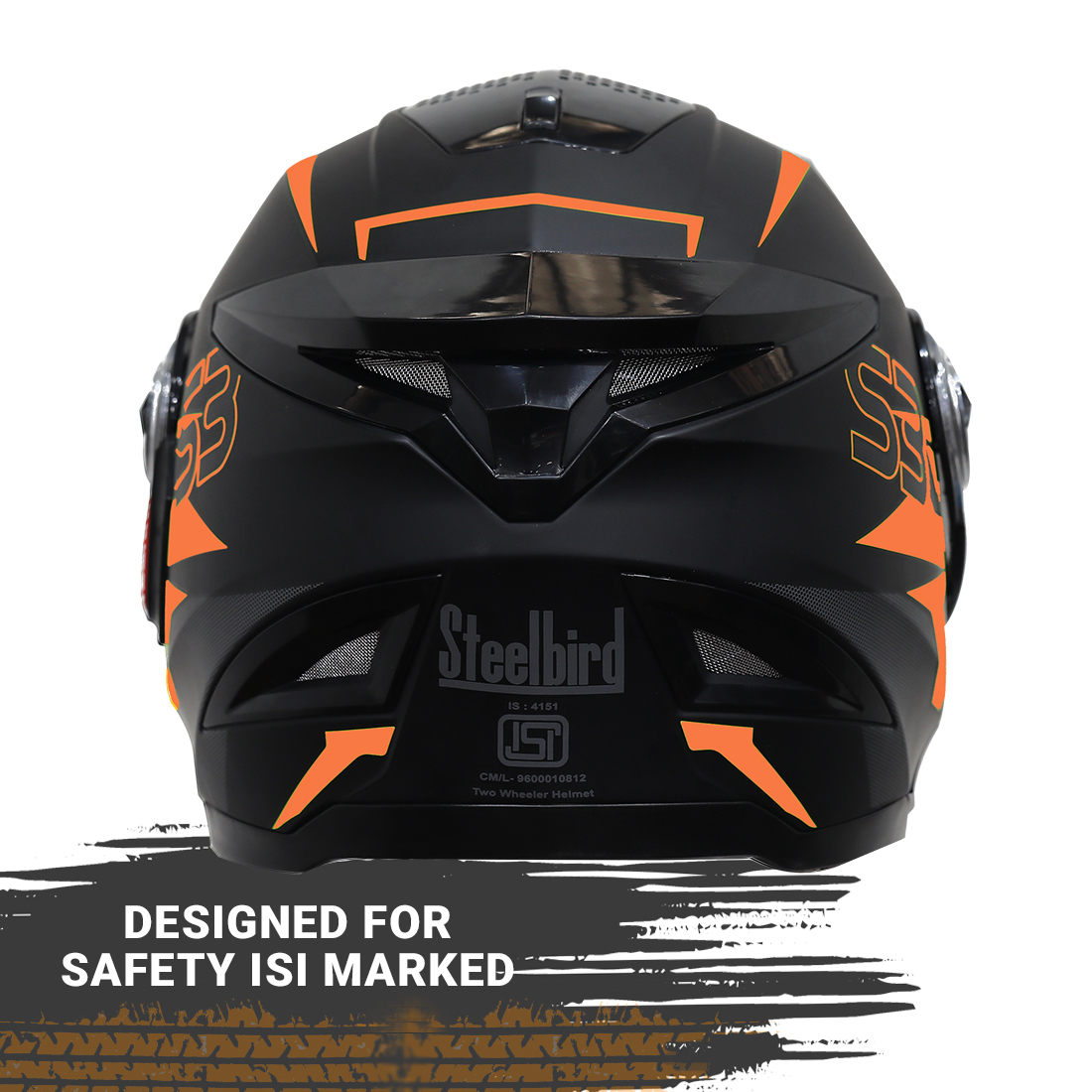 Steelbird SBH-17 Terminator ISI Certified Full Face Graphic Helmet (Matt Black Fluo Light Orange With Chrome Gold Visor)