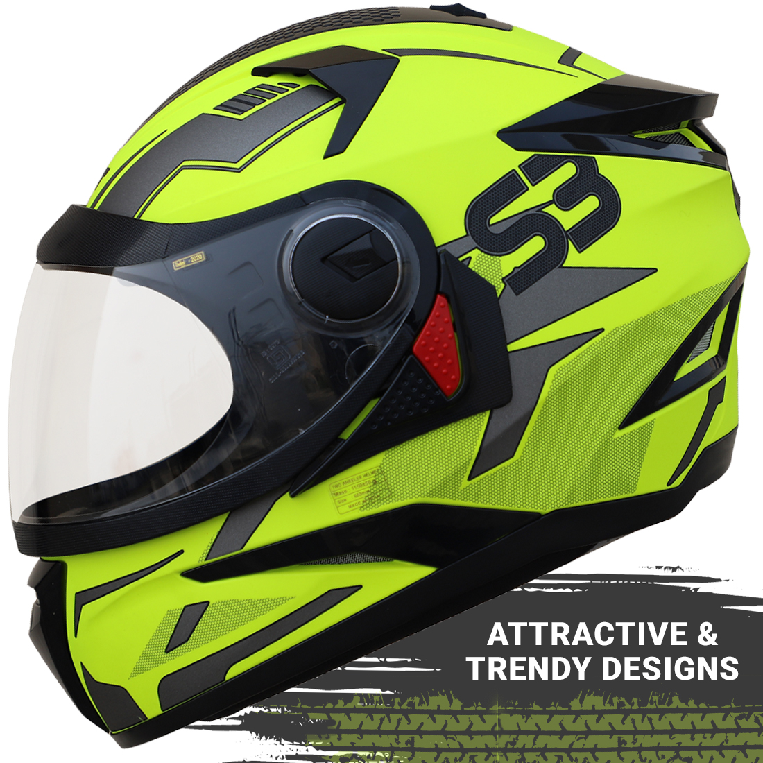 Steelbird SBH-17 Terminator ISI Certified Full Face Graphic Helmet (Glossy Fluo Neon Grey With Clear Visor)